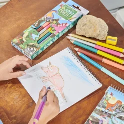 eeBoo 6 Jumbo Double-Ended Colour Pencils, Dinosaur