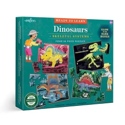 Eeboo 4 Puzzle Set, Dinosaurs, Glow-in-the-Dark – 36 Pieces Each