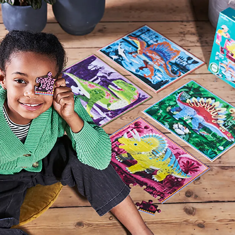 Eeboo 4 Puzzle Set, Dinosaurs, Glow-in-the-Dark – 36 Pieces Each