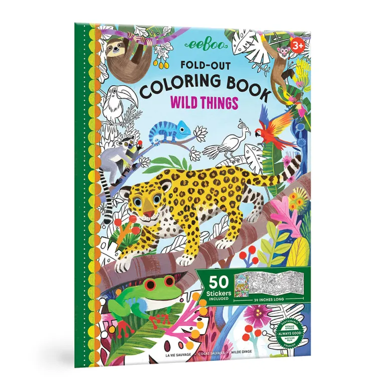 eeBoo Fold-Out Coloring Book, Wild Animals