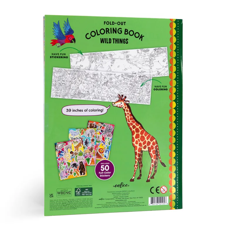 eeBoo Fold-Out Coloring Book, Wild Animals