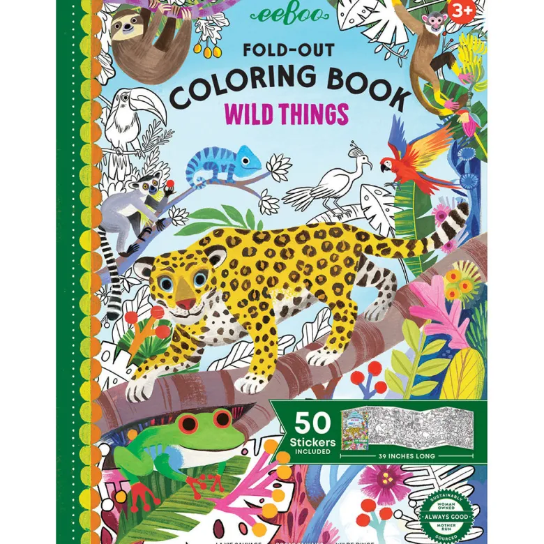 eeBoo Fold-Out Coloring Book, Wild Animals
