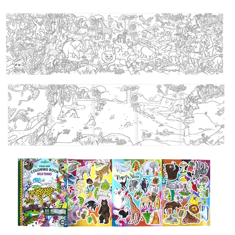 eeBoo Fold-Out Coloring Book, Wild Animals