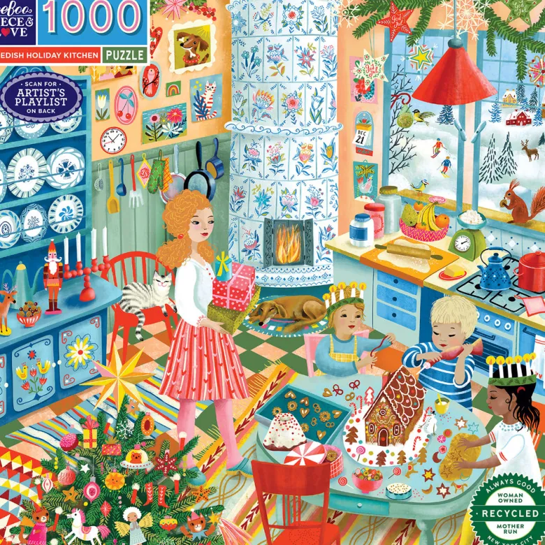 eeBoo Jigsaw Puzzle 1000 Pieces, Swedish Holiday Kitchen