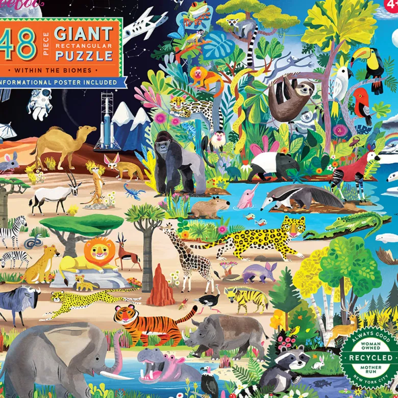Eeboo Jumbo Puzzle, Animal Landscapes - 48 Pieces