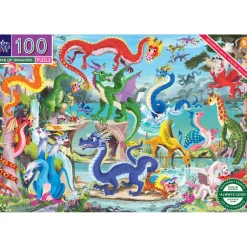 eeBoo Puzzle 100 Pieces, Dragon's World