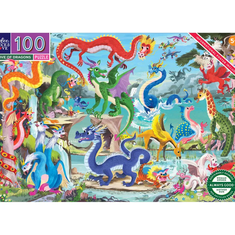 eeBoo Puzzle 100 Pieces, Dragon's World