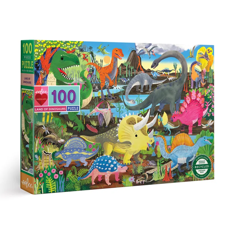 Eeboo Puzzle, Dinoland - 100 Pieces