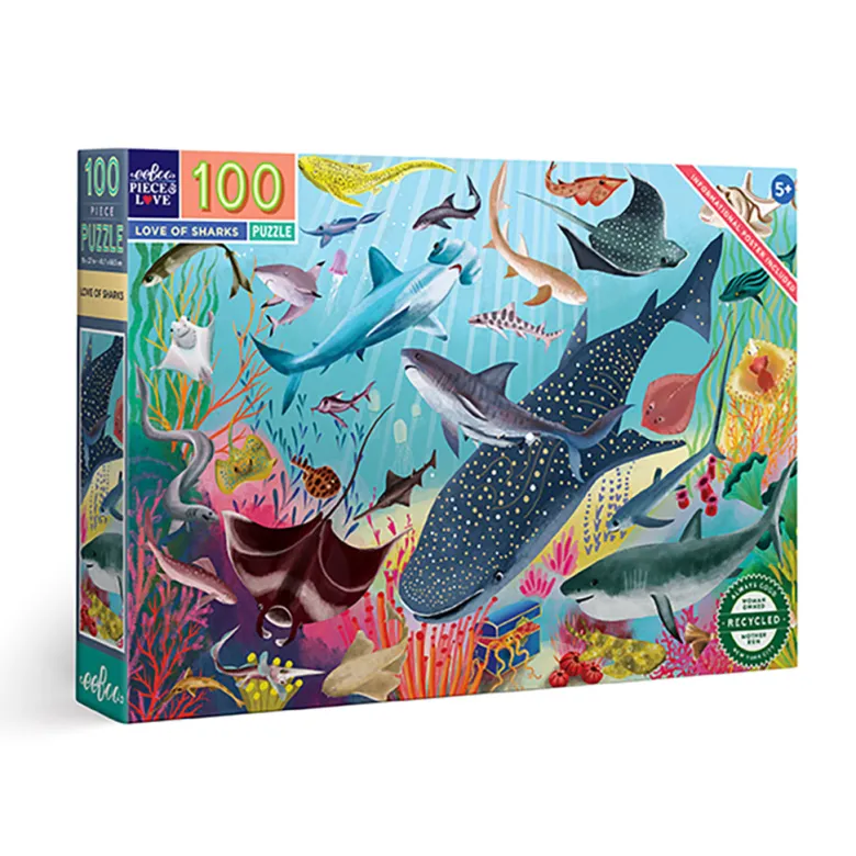 Eeboo Puzzle, Sharks in the Deep - 100 Pieces