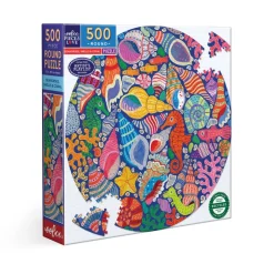 eeBoo Round Puzzle 500 Pieces, Seahorses Shells & Coral