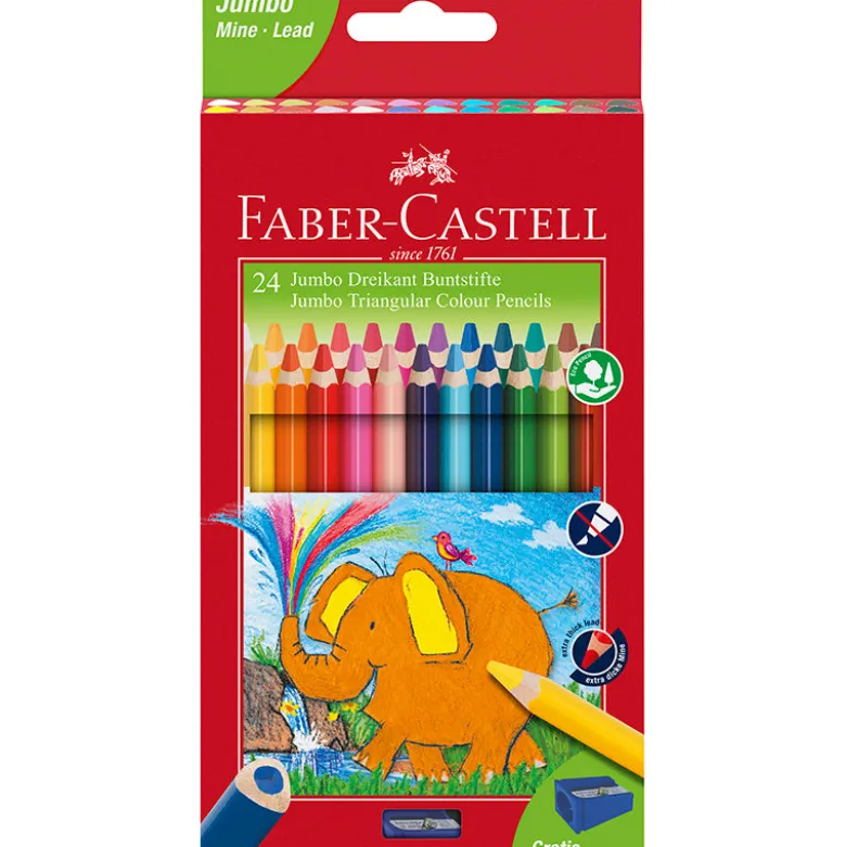 Faber-Castell, 24 Triangular Jumbo Colored Pencils with Extra Wide Tips