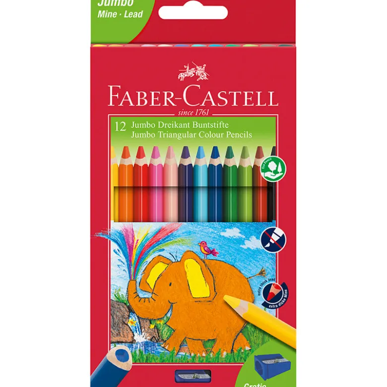 Faber-Castell, 12 Triangular Jumbo Colour Pencils with Extra Broad Tip