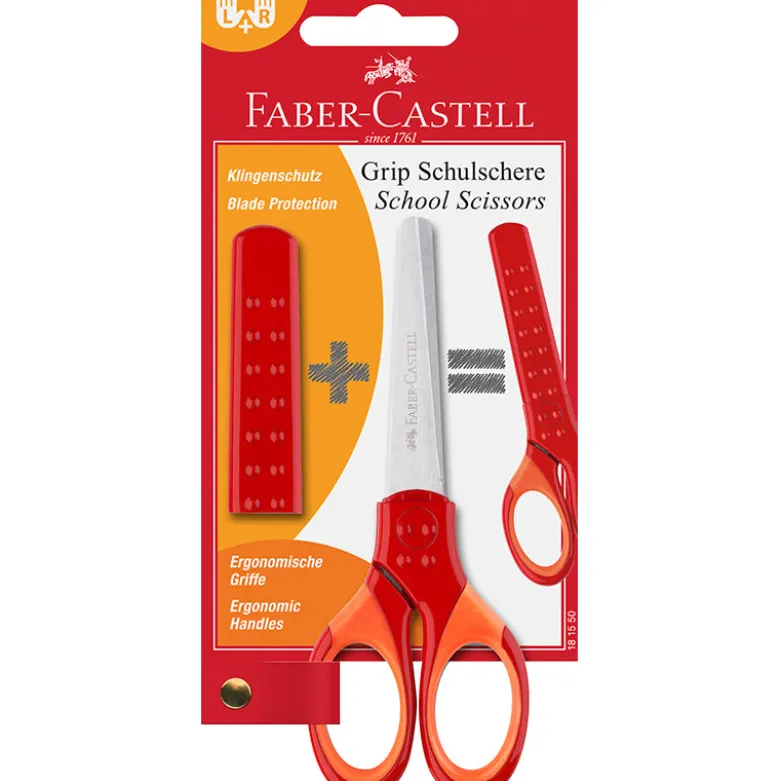 Faber-Castell Children's Scissors for Right- and Left-Handed Use, Including Case – Red