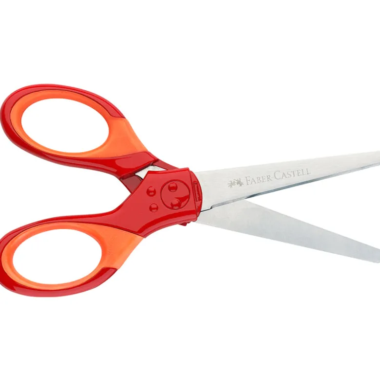 Faber-Castell Children's Scissors for Right- and Left-Handed Use, Including Case – Red