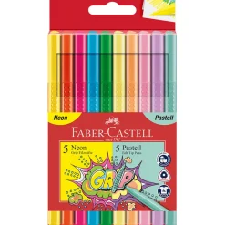 Faber-Castell Grip Markers, Neon and Pastel - Set of 10 Pieces