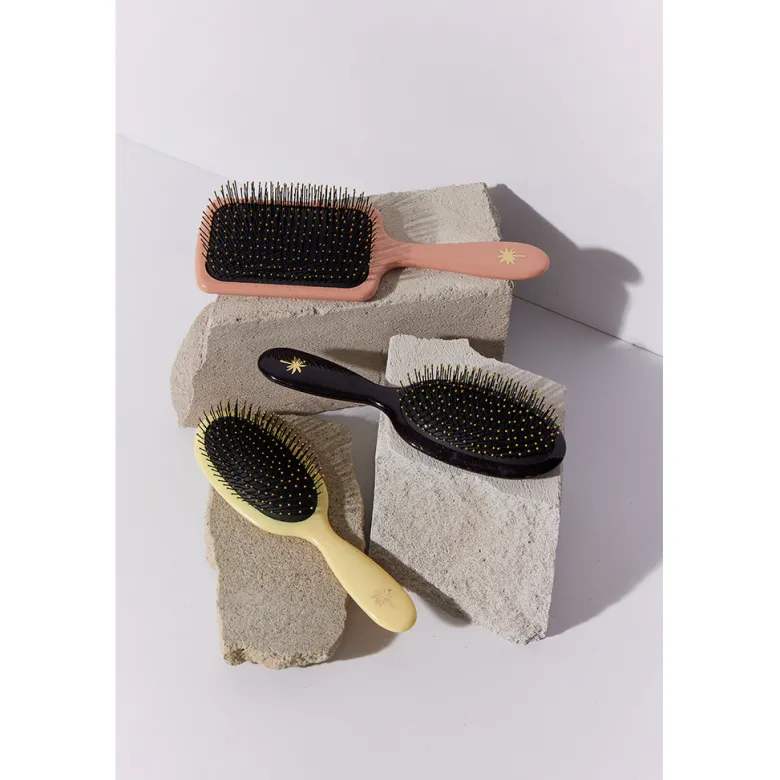 Fan Palm Hairbrush, Medium – Beach Rose Wet Brush, Pink with Glitter