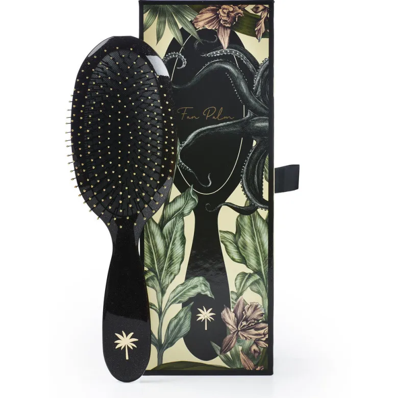 Fan Palm Hairbrush, Medium, Octopus Wet Brush - Black with Glitter