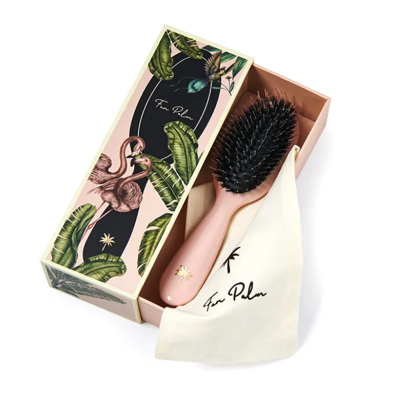 Fan Palm Hairbrush, Paradise, Small - Rose Glitter