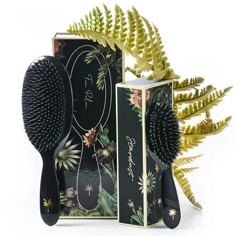 Fan Palm Hairbrush, Stardust - Large Black Glitter