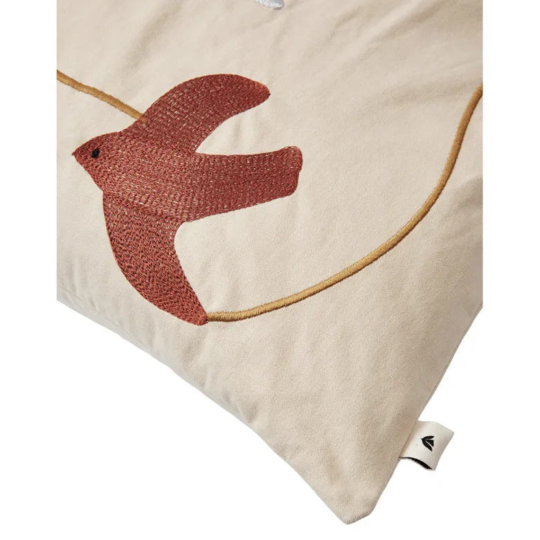 ferm Living Embroidered Pillow, Swift Bird Design - 60 x 40 cm