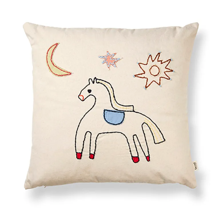 ferm Living Pillow, Embroidered, Naive - Horse