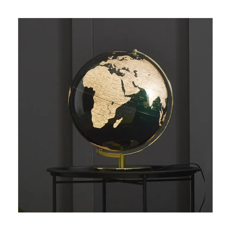 Globus Lamp in Green & Brass, Illuminated Globe
