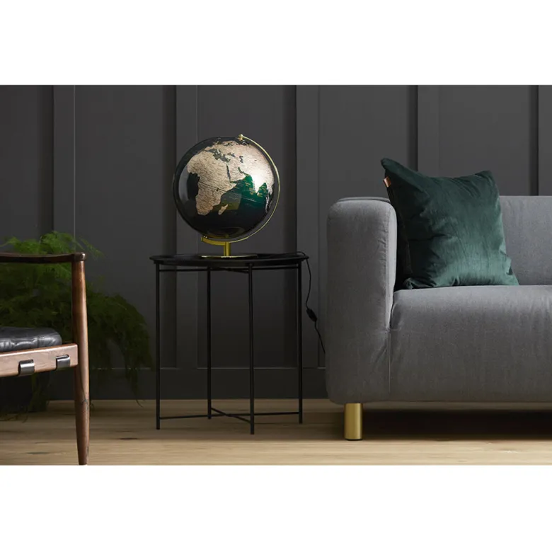 Globus Lamp in Green & Brass, Illuminated Globe