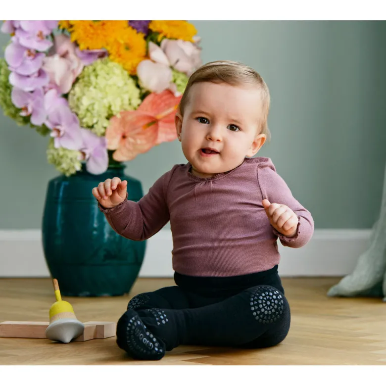 GoBabyGo Crawling Tights with Non-Slip Dots, Black