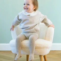 GoBabyGo Crawling Tights with Grips, Sand - Wool