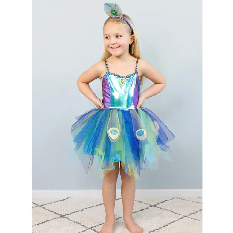 Great Pretenders Costume, Peacock Dress and Headband - Size 4-6 Years
