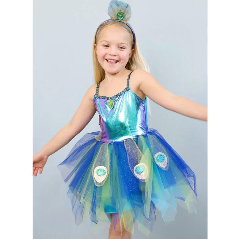 Great Pretenders Costume, Peacock Dress and Headband - Size 4-6 Years