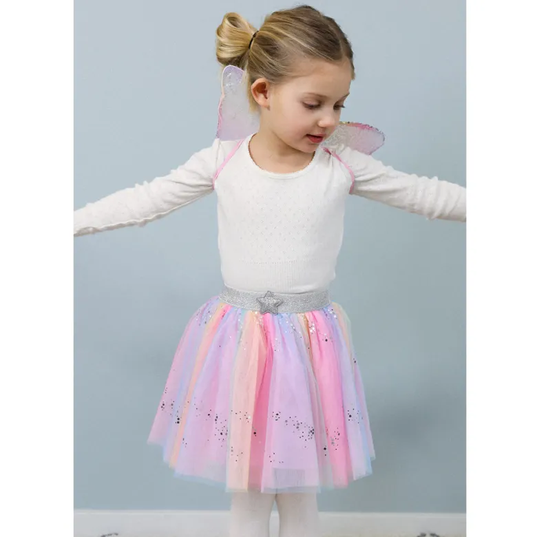 Great Pretenders Costume, Rainbow Butterfly Skirt with Wings and Wand - Size 4-6 Years