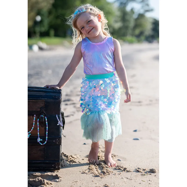 Great Pretenders Costume, Bling Bling Mermaid Skirt and Hair Clips, Mint - Size 4-6 Years