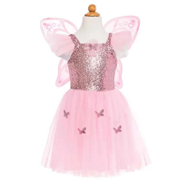 Great Pretenders Dress-Up Costume, Pink Butterfly Dress with Wings - Size US 5-7 Years