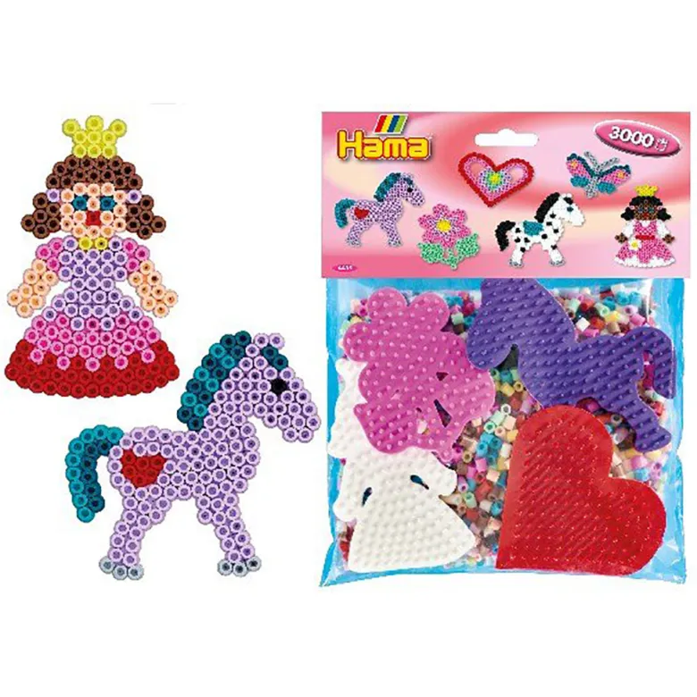 Hama Midi Group Pack, 4 Pegboards + 3000 Beads - Princess and Horse