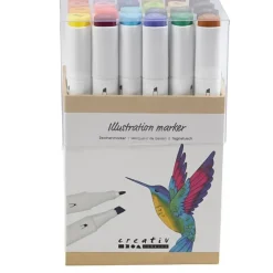 Illustration Marker, Dual Tip, 1mm & 8mm Lines, Set of 24 – Supplementary Colours