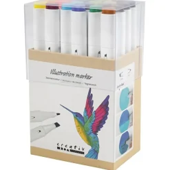 Illustration Marker, Dual Tip, 1mm & 8mm Lines, Set of 24 – Supplementary Colours