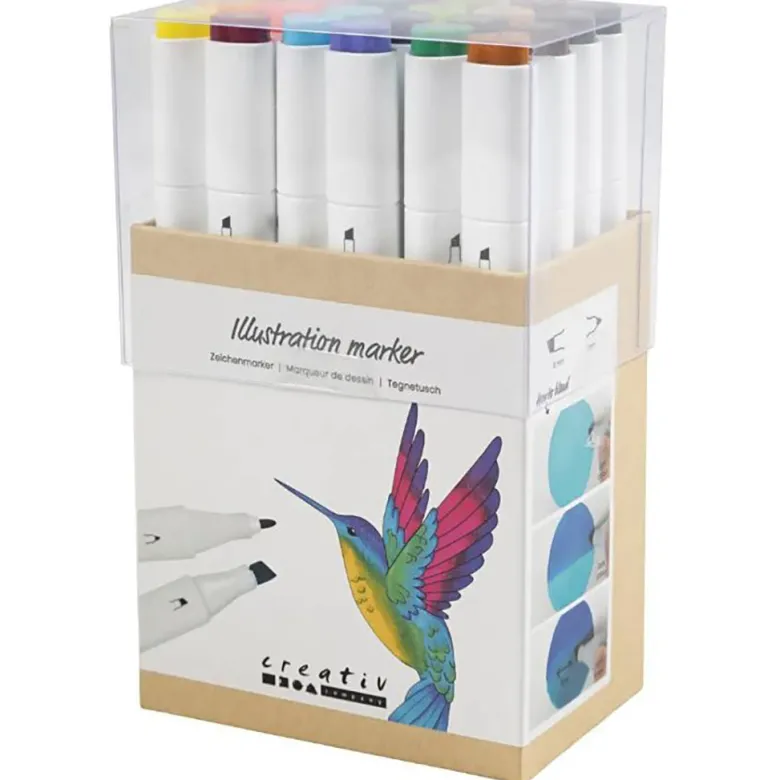 Illustration Marker, Dual Tip, 1mm & 8mm Lines, Set of 24 – Supplementary Colours
