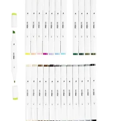 Illustration Markers, Dual Tip, 1mm + 8mm Line, Set of 24 - Pastel and Standard Colors