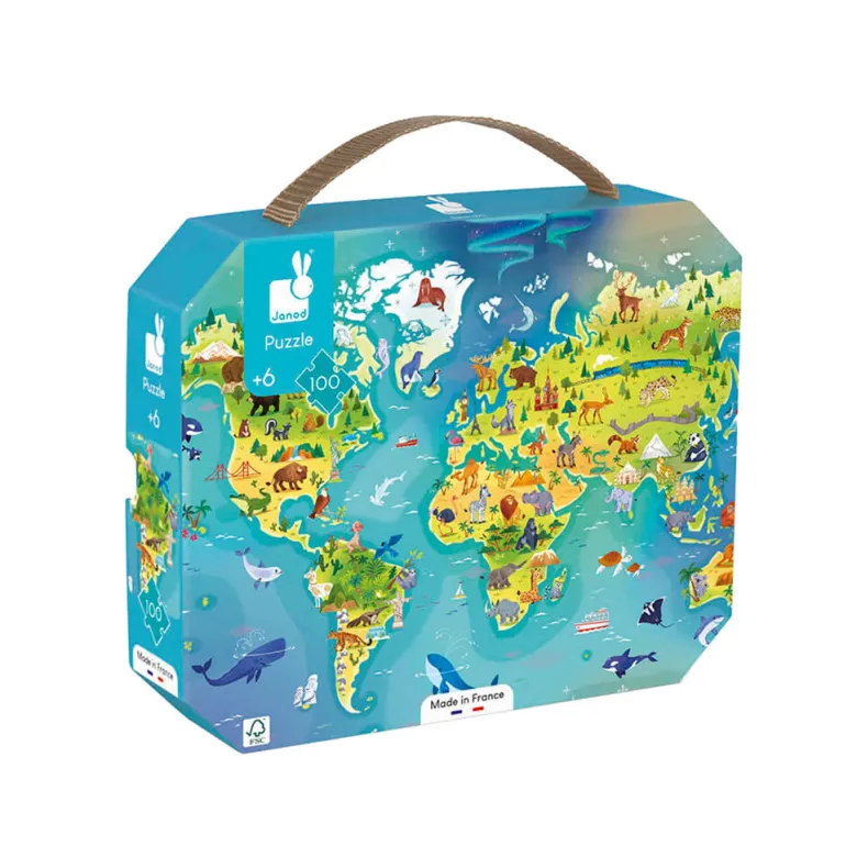 Janod Puzzle in Carry Case, World - 100 Pieces