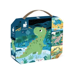 Janod Puzzle, 4-in-1 with Progressive Difficulty, 6, 9, 12, and 16 Pieces - Dinosaur