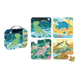 Janod Puzzle, 4-in-1 with Progressive Difficulty, 6, 9, 12, and 16 Pieces - Dinosaur