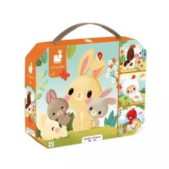 Janod Puzzle, 4-in-1 with Progressive Difficulty, 6, 9, 12, and 16 Pieces - Farmyard