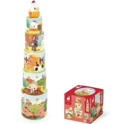 Janod Stacking Blocks, My First Pyramid - Farmyard Motifs