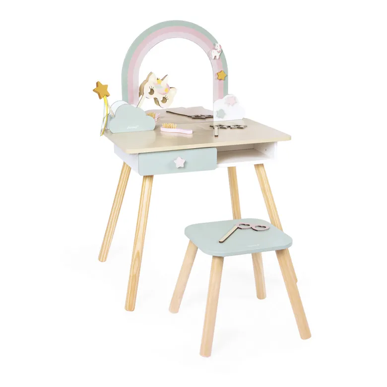 Janod Wooden Makeup Vanity Table and Stool