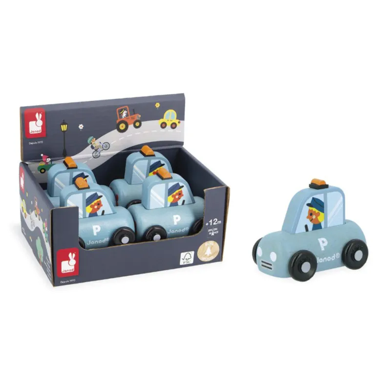 Janod Wooden Toy Car, Police Car