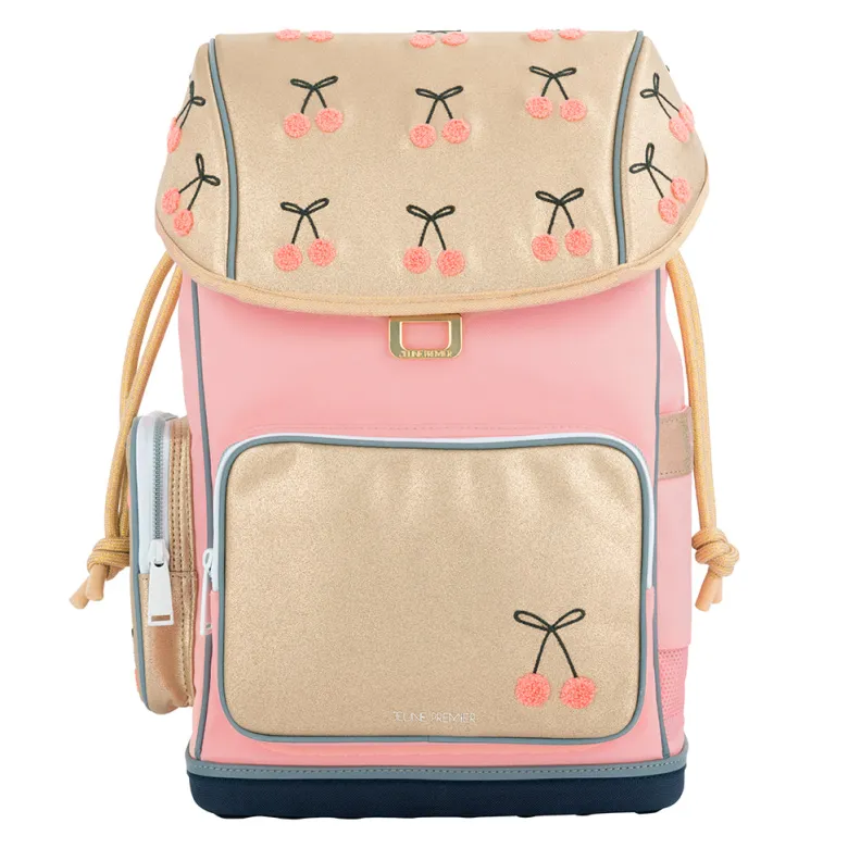 Jeune Premier Ergonomic Backpack, Cherry Pompon - For Ages 6-10