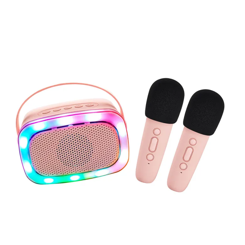 Lalarma Karaoke Speaker with Lights and Two Microphones, Rose