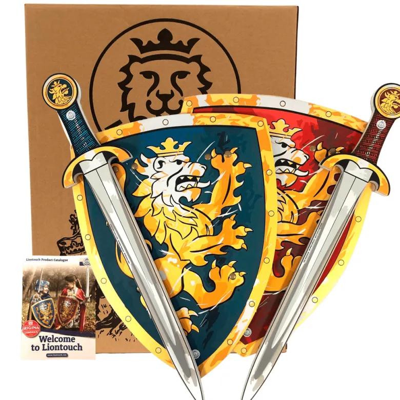 Liontouch Knight Set for Two, Blue and Red Shield and Sword, Lion