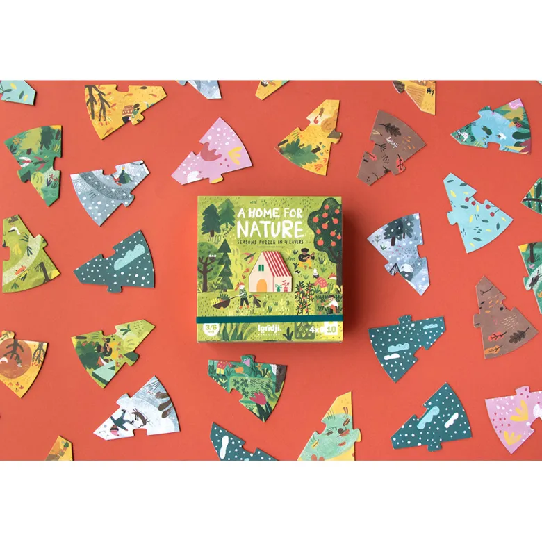 Londji Puzzle, Round, A Home for Nature, Set of 4 Puzzles with 10 Pieces Each